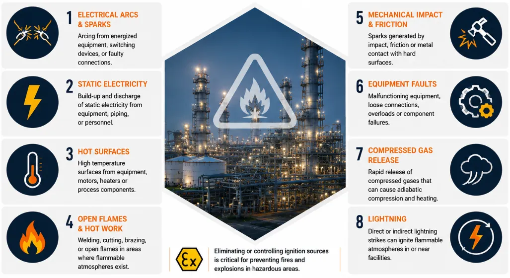 Eight common ignition sources in hazardous industrial environments