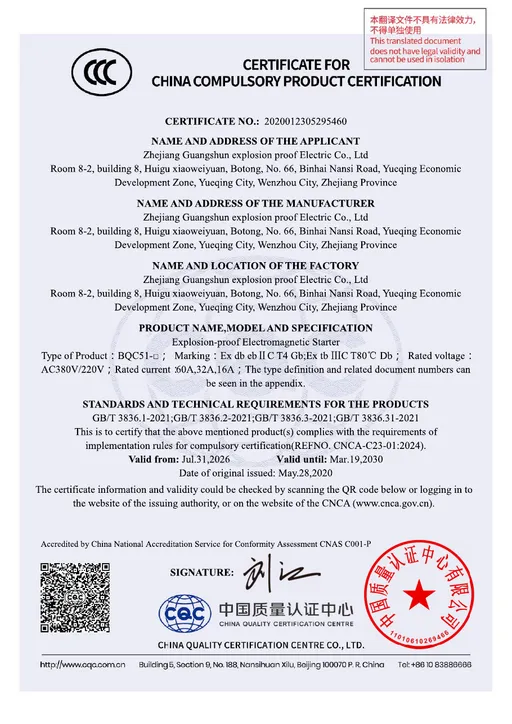 CCC Explosion-Proof Electromagnetic Starter preview