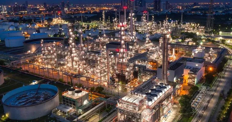 Large petrochemical facility operating at night