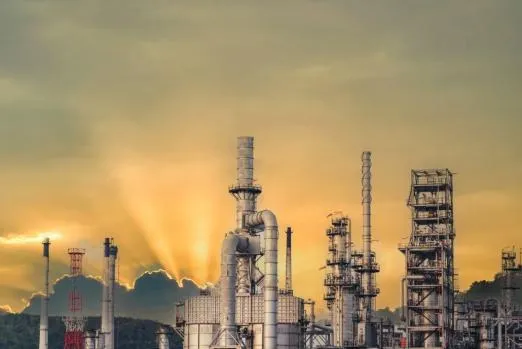 Hazardous-area industrial facility at sunset